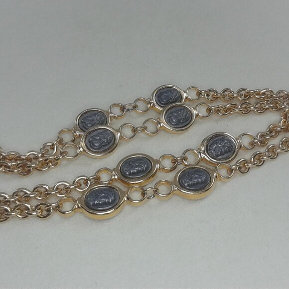 Vintage Gold-Tone Double-Sided Coin Medallion Chain Necklace – 38” - Picture 2 of 4